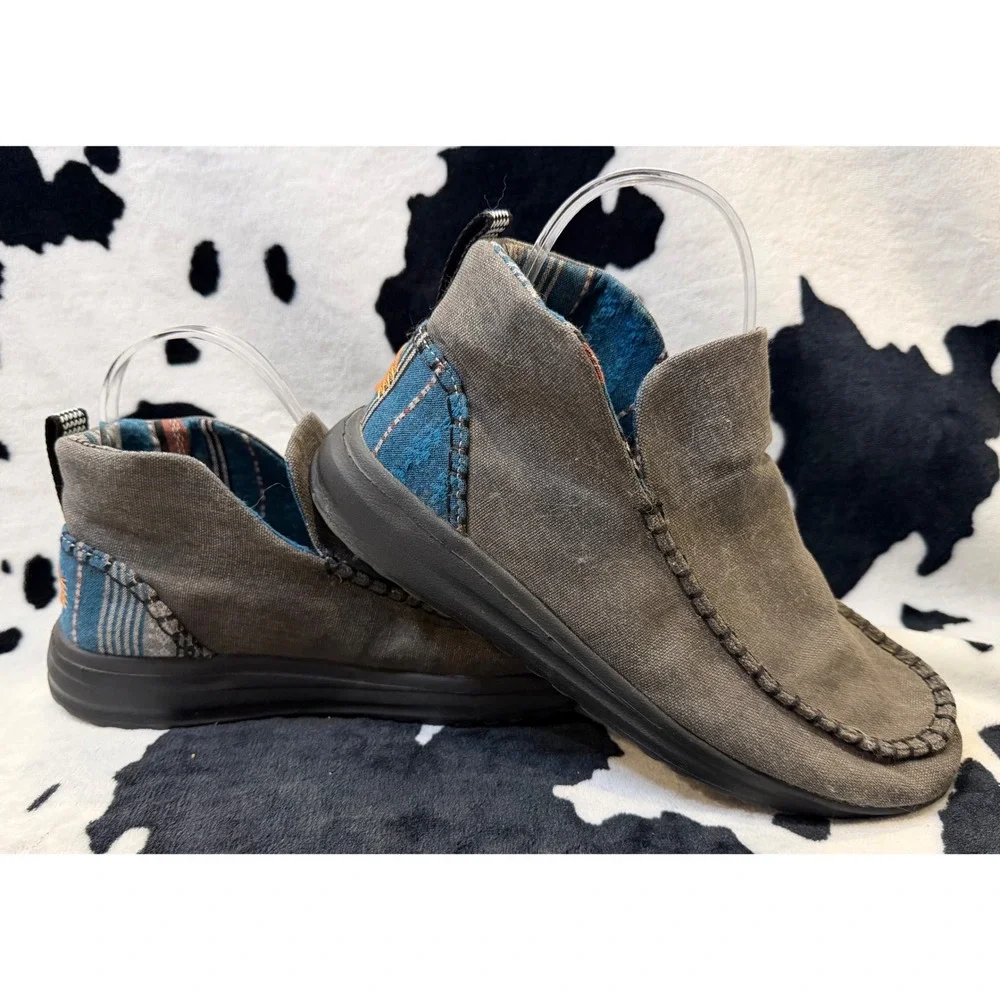 Hey Dude Wendy Rise Grey Canvas Southwestern Boho Slip On Platform Boots Women 7